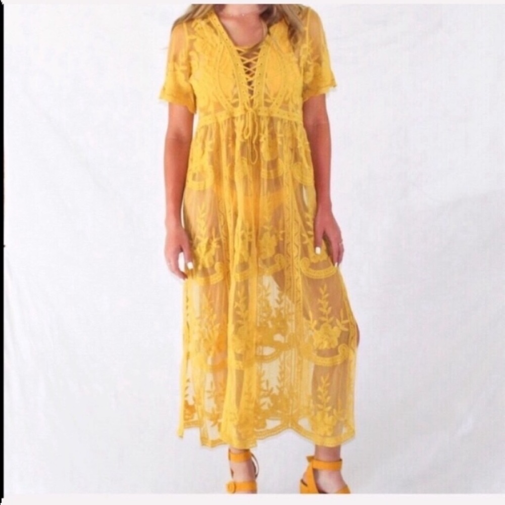 CDavi & Dani Mustard lace swim suit cover up